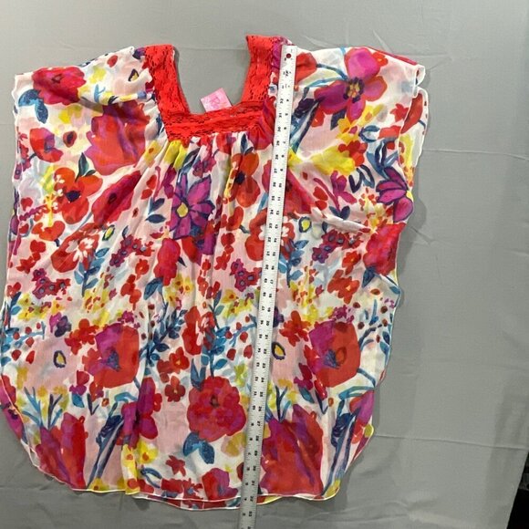 New Recruit Maternity Top Large Red Floral Chiffon Crochet Loungewear Sheer Cozy - Picture 9 of 11